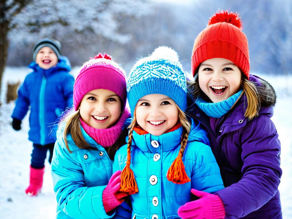 Дети веселятся на улице зимой