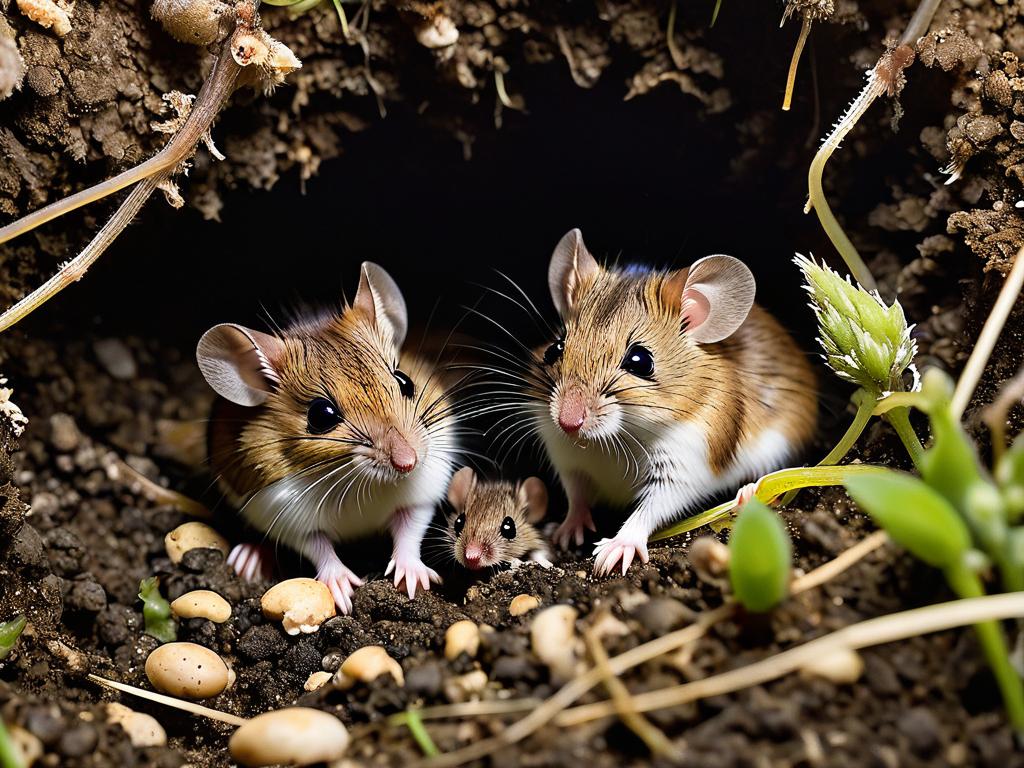 Детеныши полевой мыши в норе
