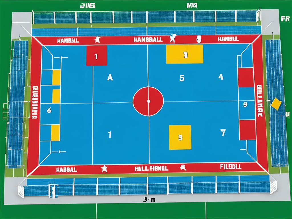 Изображение размеров гандбольного поля и расстановки игроков