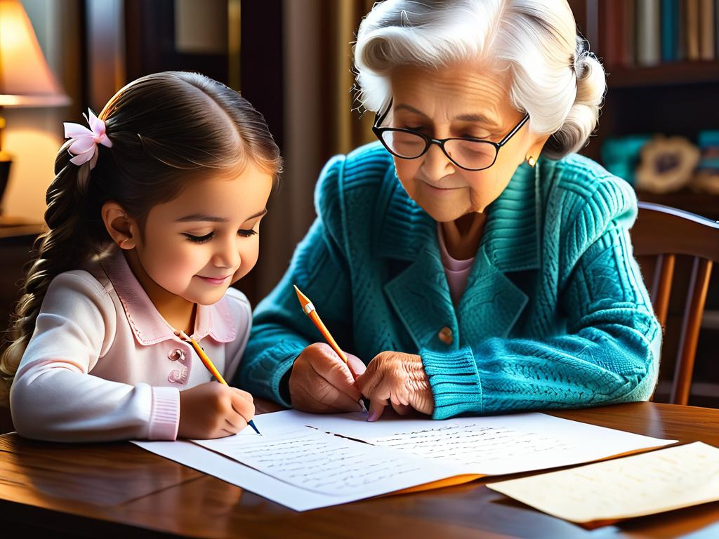 Девочка пишет искреннее письмо бабушке, выражая любовь и рассказывая новости о своей жизни