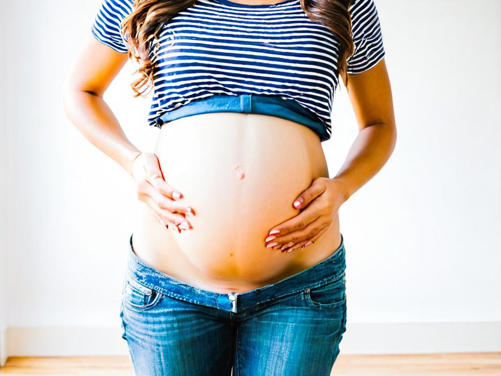 Беременная женщина держит живот
