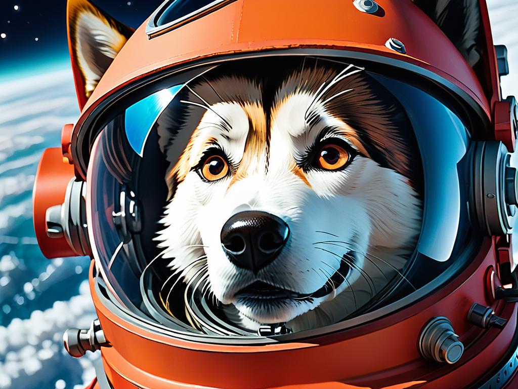 Описание третьего фото Лайки в космосе на русском языке