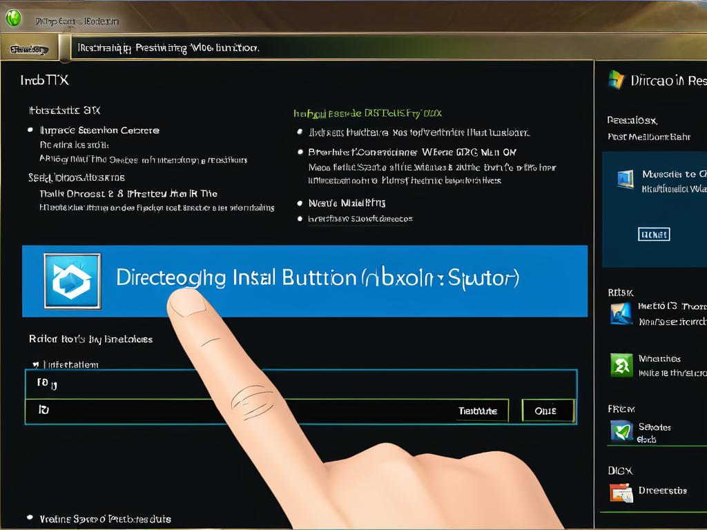 Рука нажимает кнопку установки DirectX в окне установщика