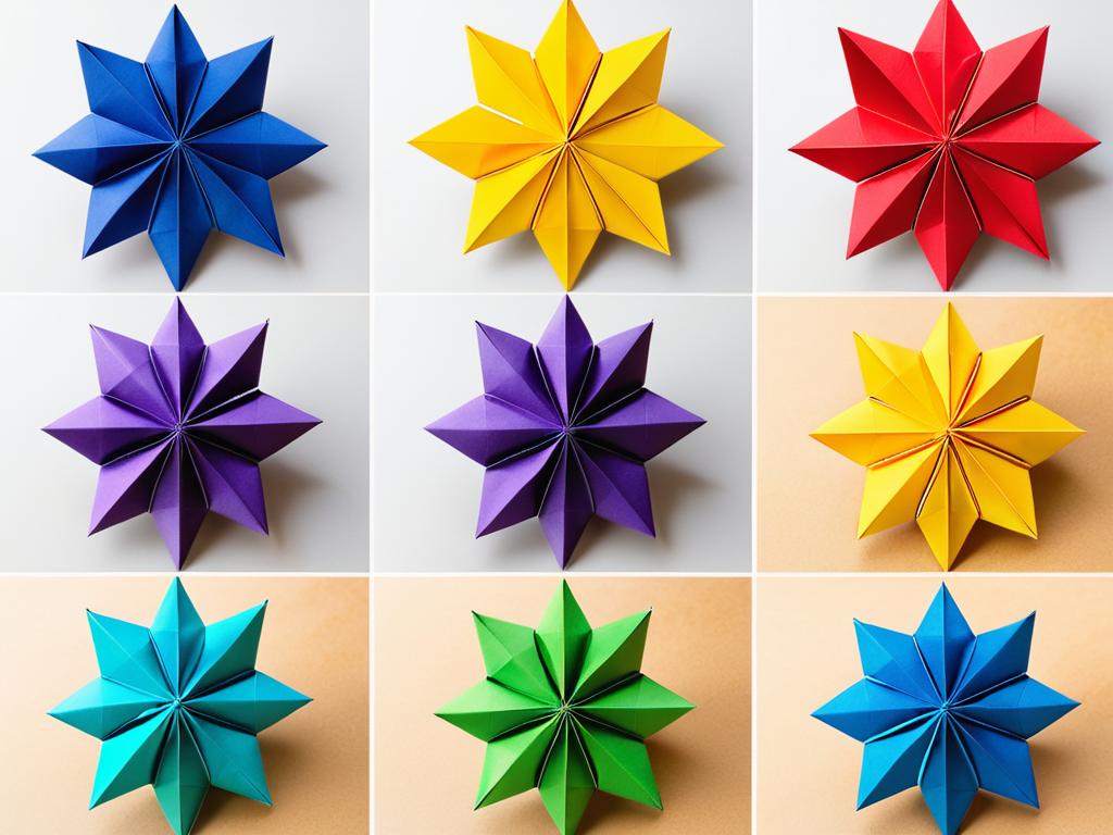 Последовательность трансформации 16-лучевого цветного оригами сюрикена