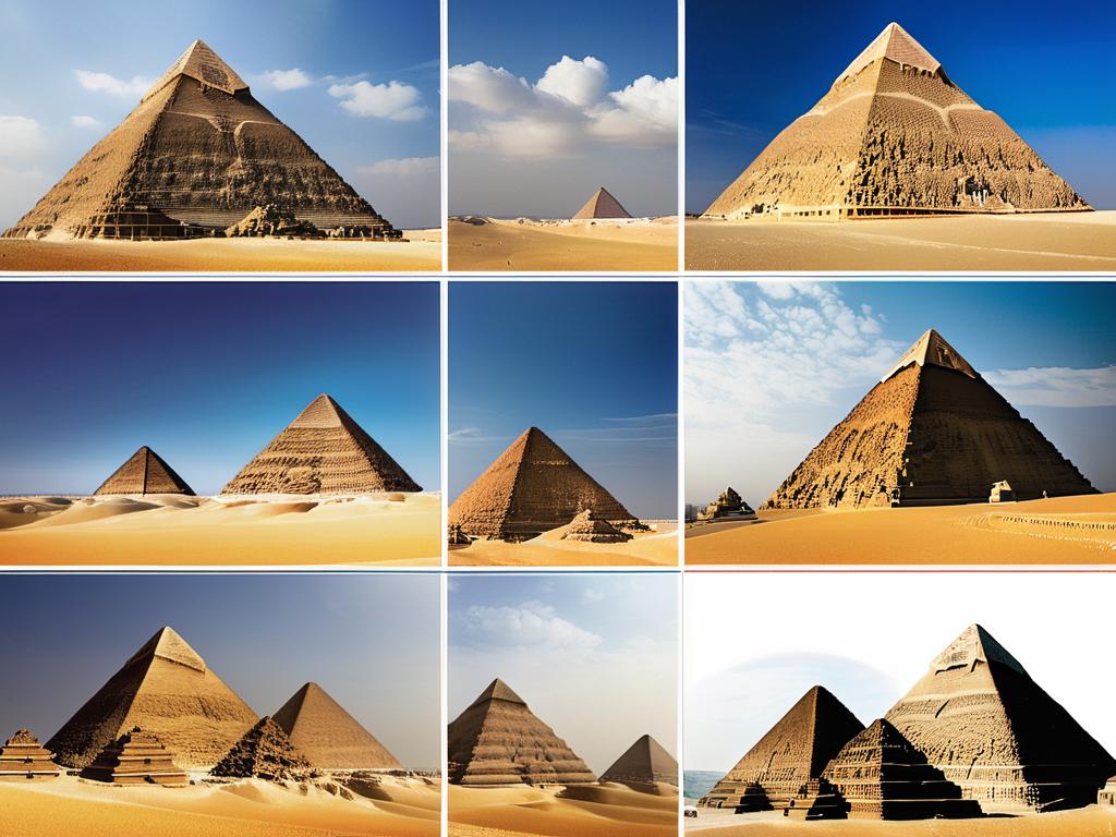 Коллаж фотографий разных видов пирамид с обозначением размеров