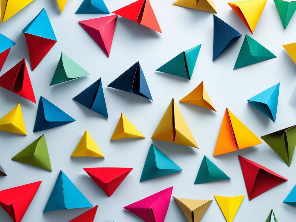 Бумажные треугольники простые формы оригами паперкрафт геометрические фигуры творчество поделки