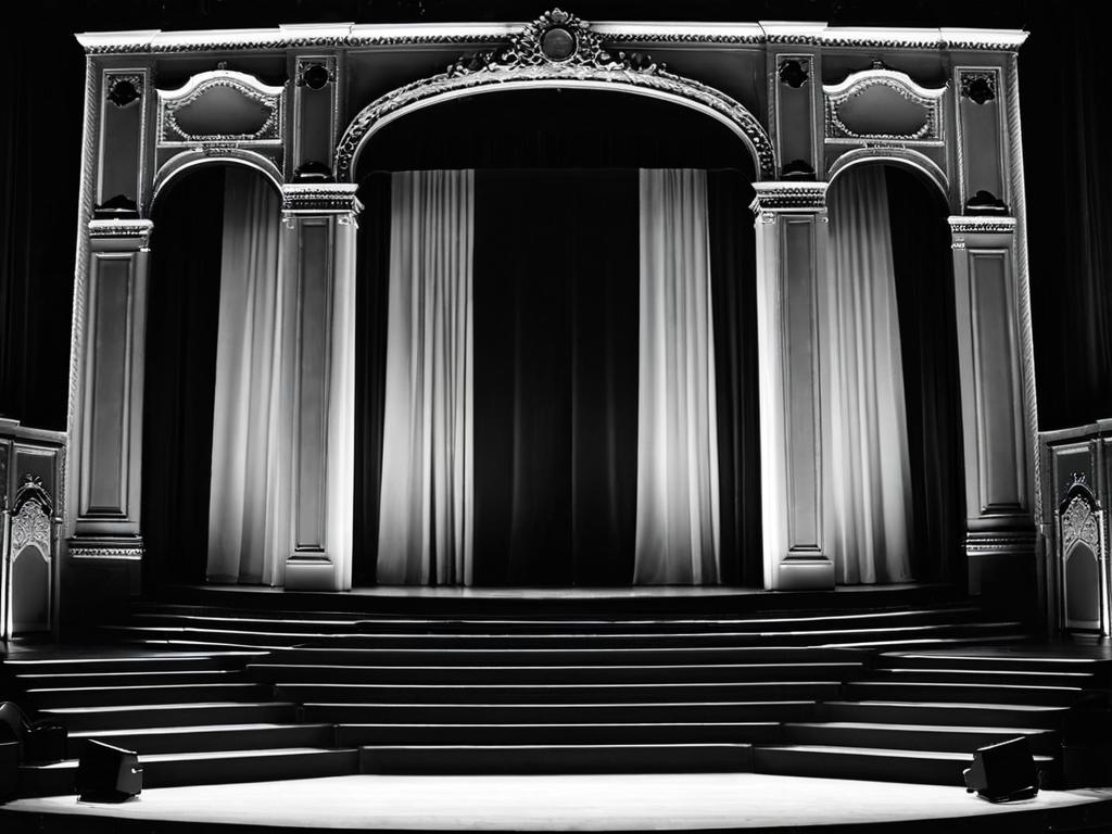 черно-белая фотография театральной сцены с актерами