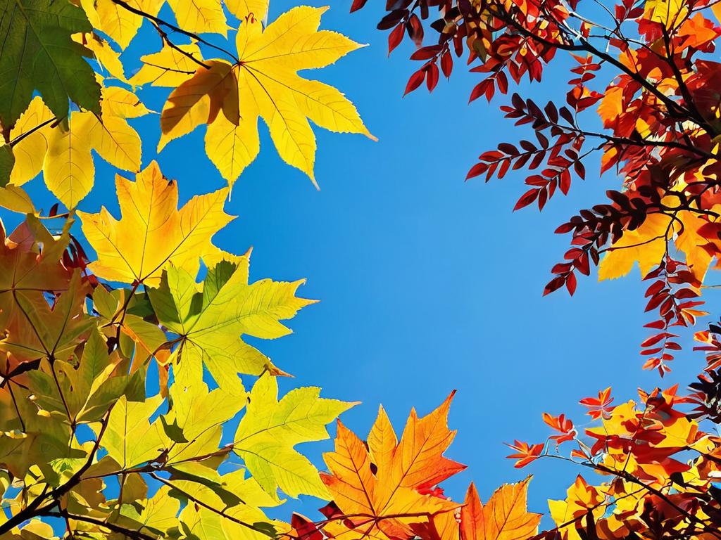 Красочные осенние листья и ветви на фоне неба