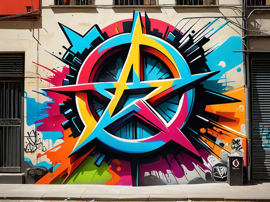 Красочное граффити с символом революции на городском фоне