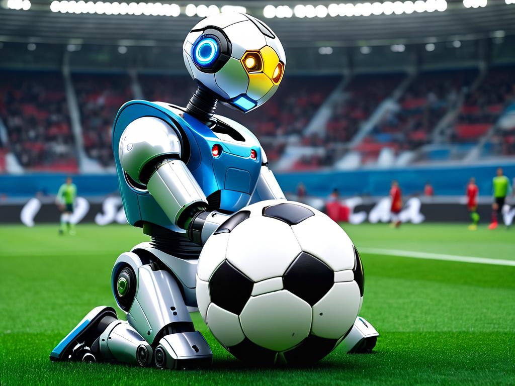 Робот с мячом размышляет о следующем ходе на поле