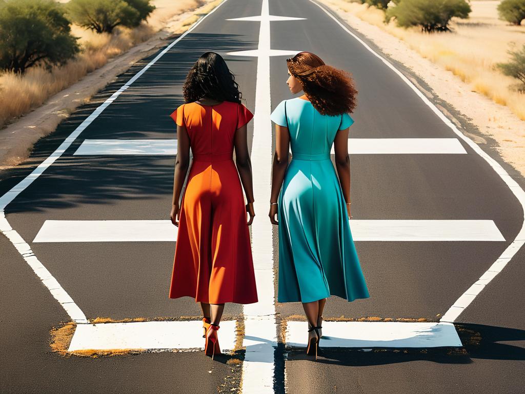 Женщины-Близнецы стоят на перекрестке, выбирая между разными путями, что символизирует