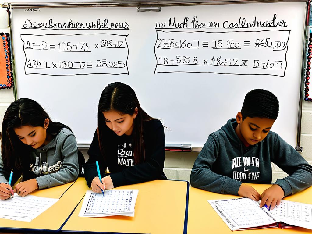 Школьники решают задачи по математике на бумаге без калькуляторов