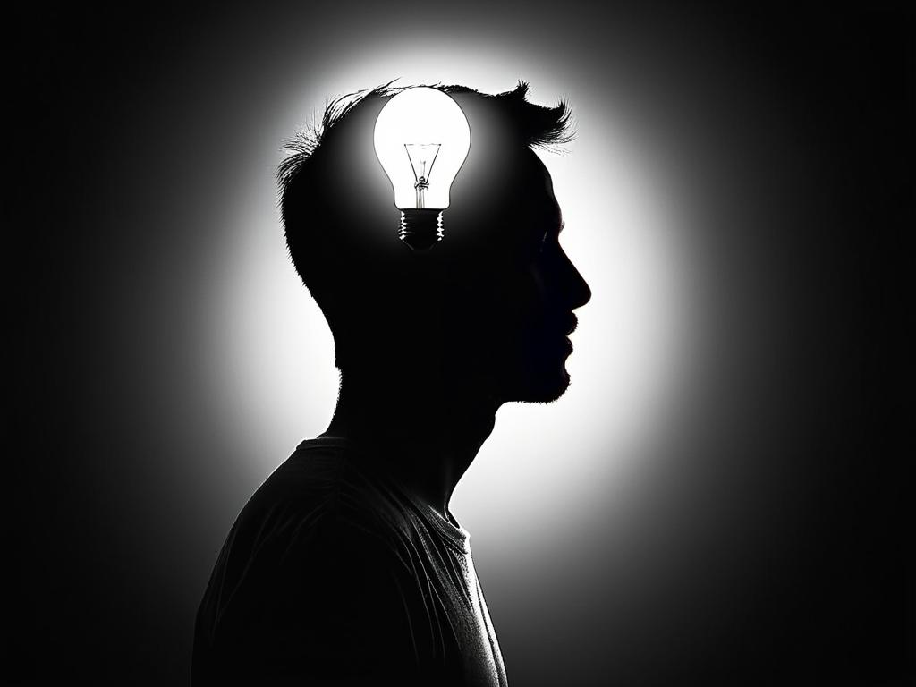 Силуэт человека с лампочкой вместо головы, символизирующий творчество и новые идеи