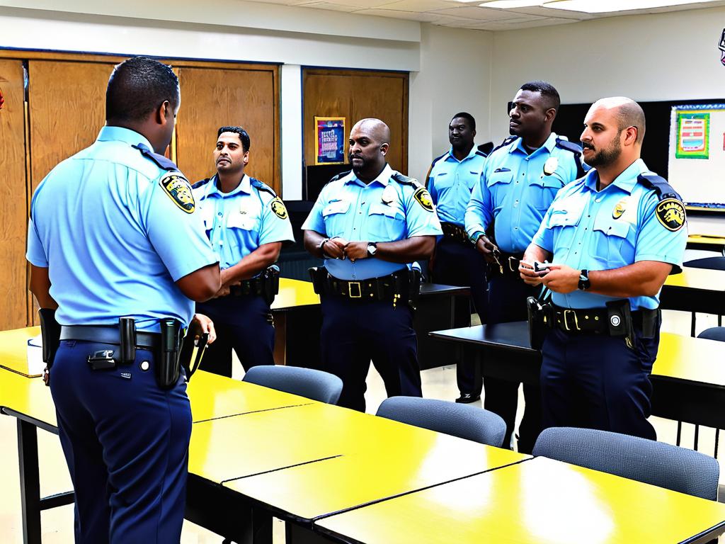 Полицейские на занятиях по повышению квалификации, изучают новые инструкции и правила