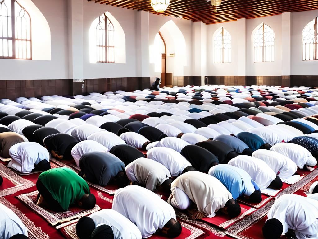 Мусульмане молятся в мечети после разговения в Рамадан