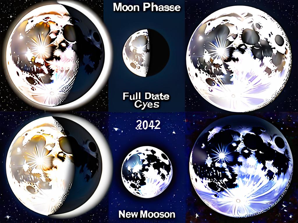 Изображение основных фаз Луны на 2024 год с датами новолуний и полнолуний