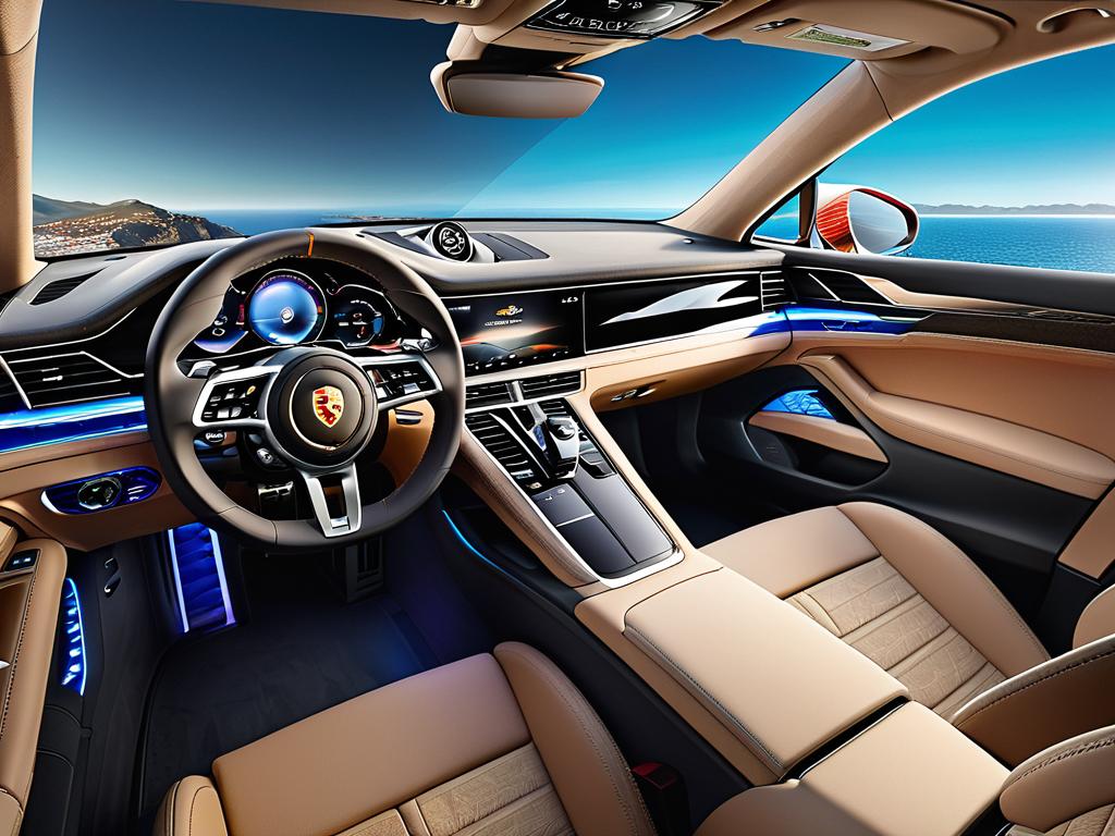 Салон Porsche Panamera 2024 года нового поколения с обновленной архитектурой и большими дисплеями