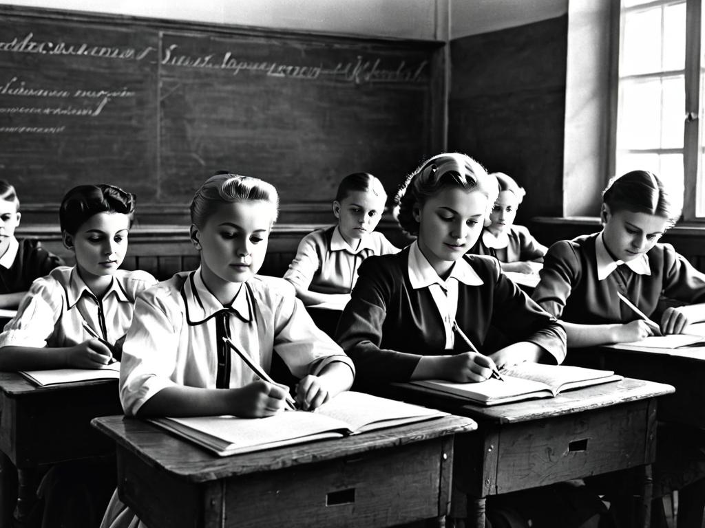 Студенты в аудитории в советской России 1950-х годов