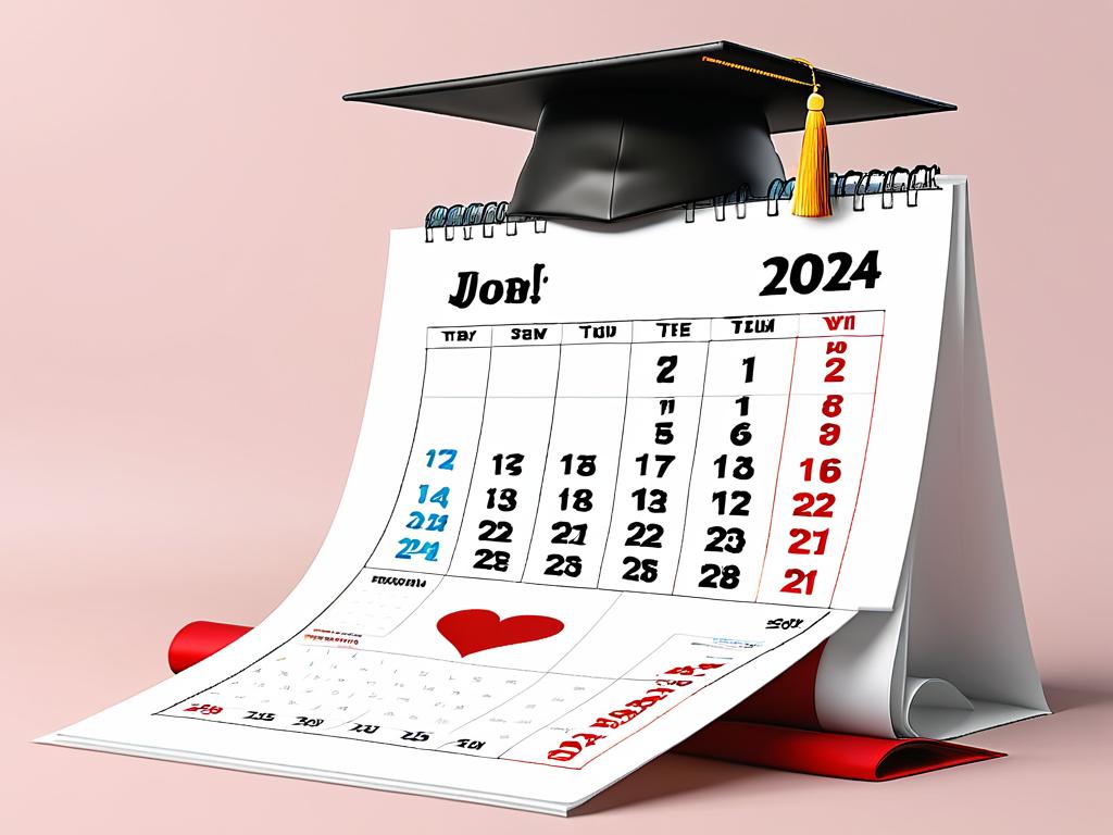 Календарь, открытый на 3 февраля 2024 года, с изображением выпускной шапочки