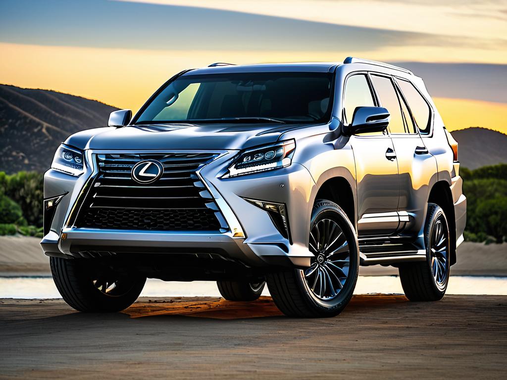 Экстерьер Lexus GX 550 2024 года отличается большой решеткой радиатора, угловатыми фарами и