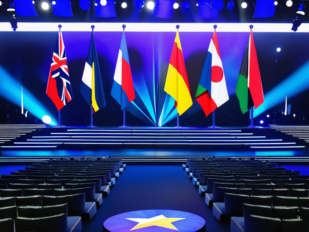 Сцена Евровидения с флагами разных стран