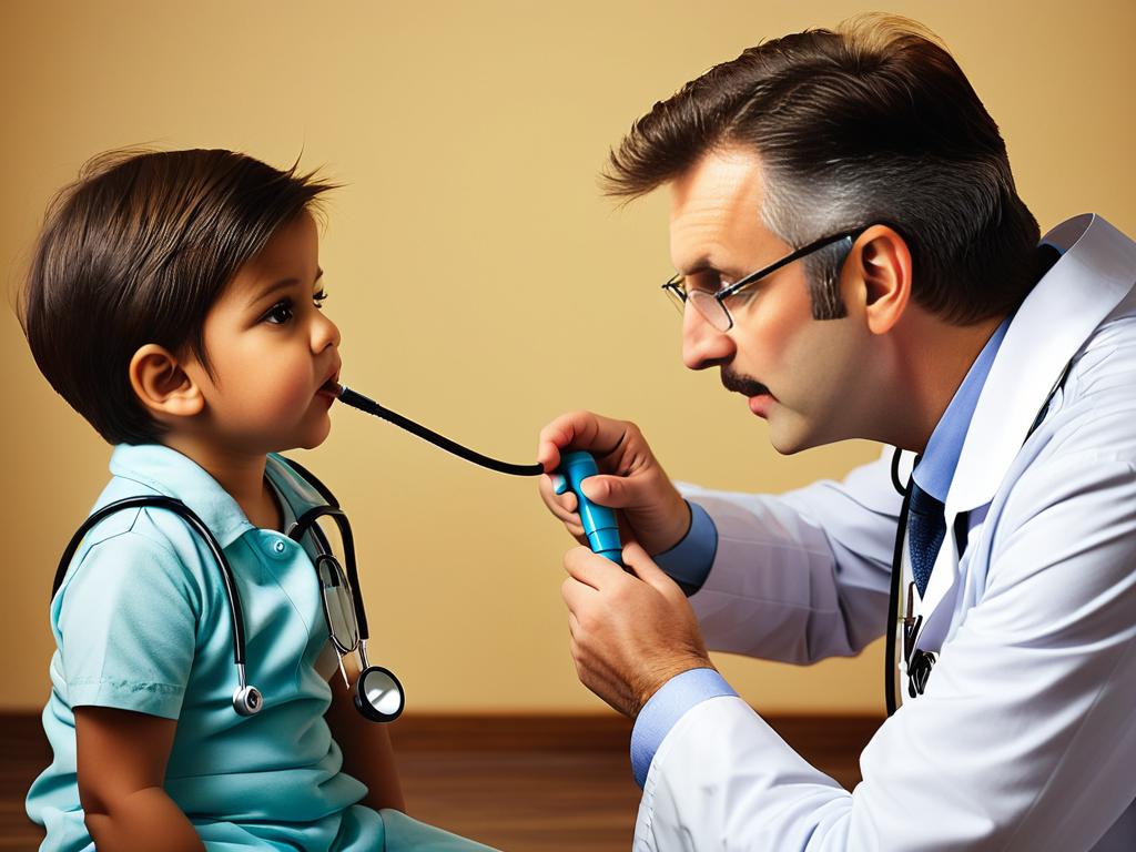 Врач осматривает ребенка со стетоскопом