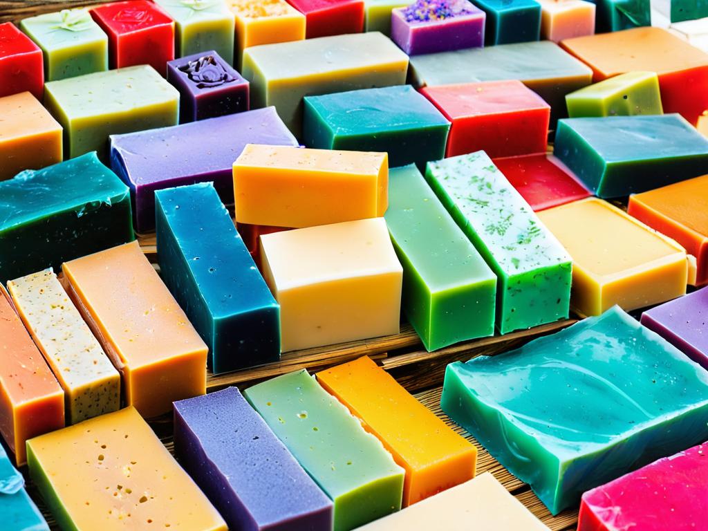 Кусочки ручного мыла разных цветов и форм