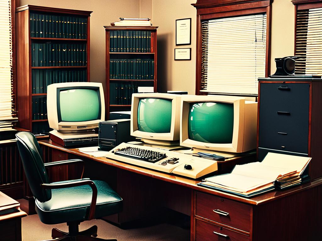 Старая фотография офиса с компьютером