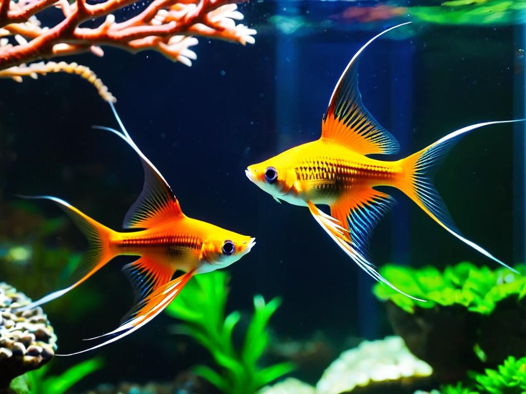 Фото пары меченосцев в аквариуме