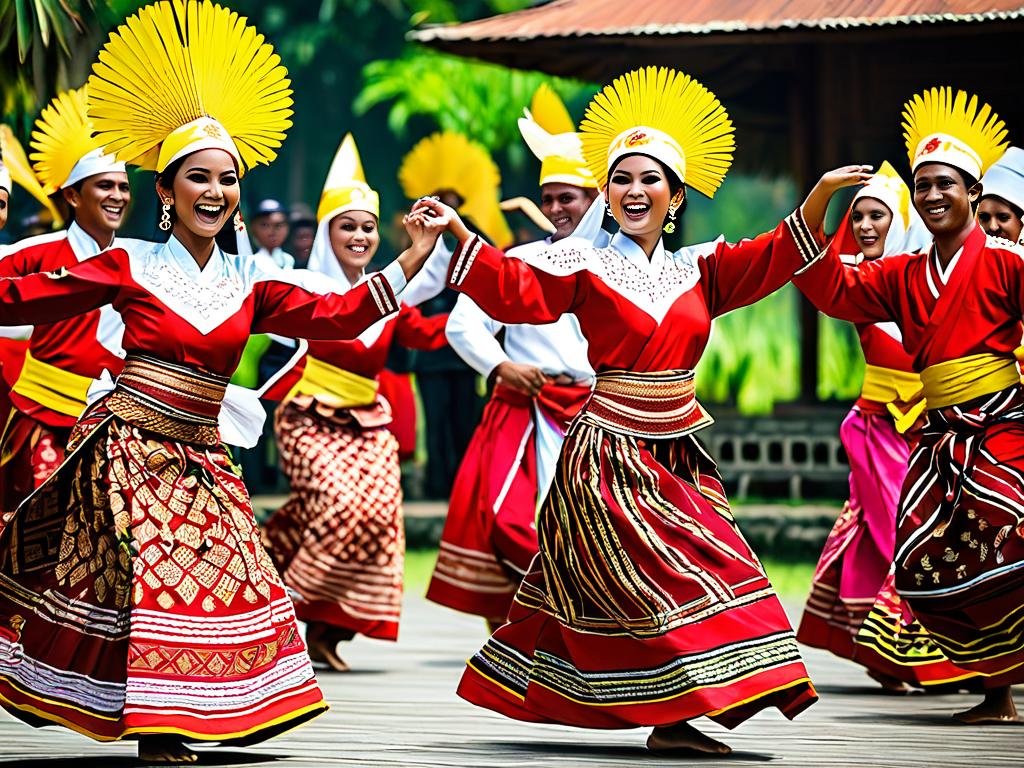 Индонезийцы в национальных костюмах танцуют