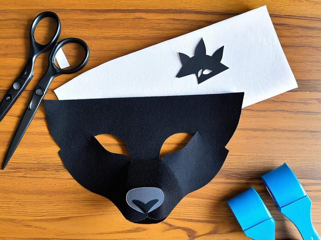 Фото материалов для маски лисы - флизелин, бумага, ножницы, клей