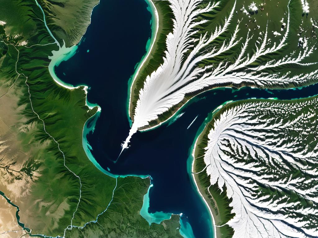 Спутниковый снимок лимана с косой и дельтой реки