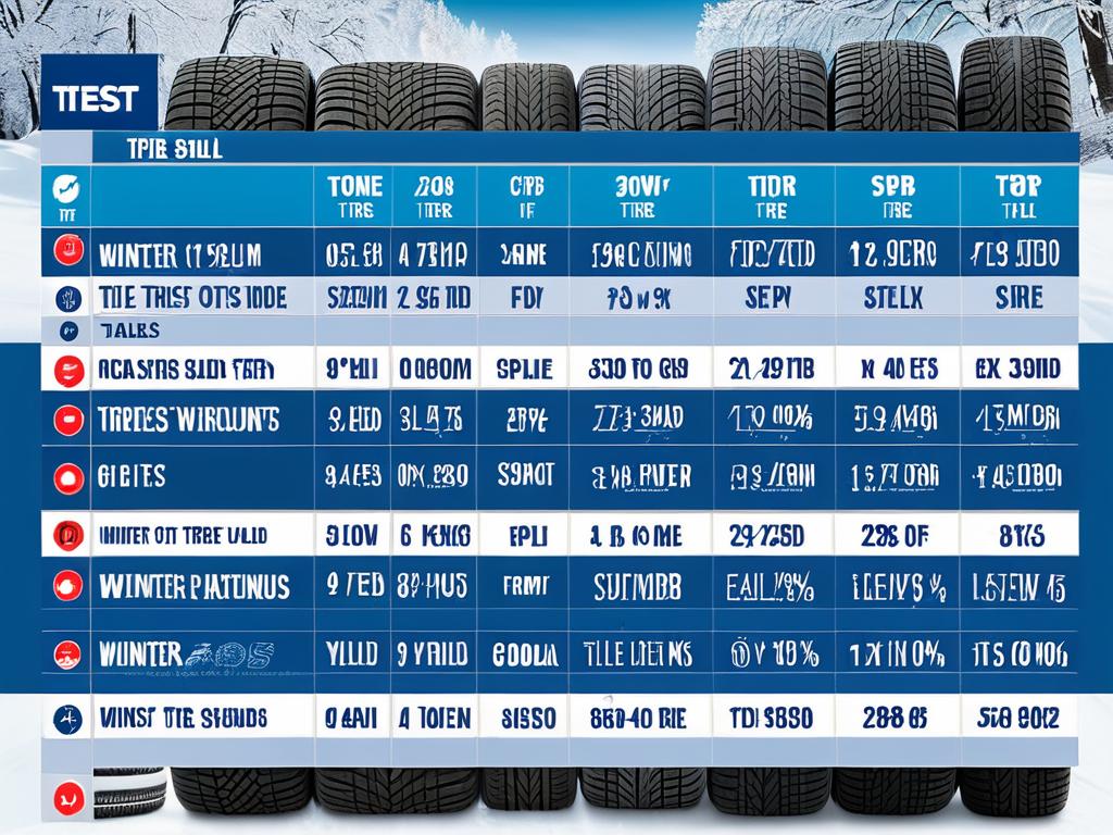 Таблица результатов тестирования зимних шин, иллюстрация выбора самых высоко оцененных шин 2024 года
