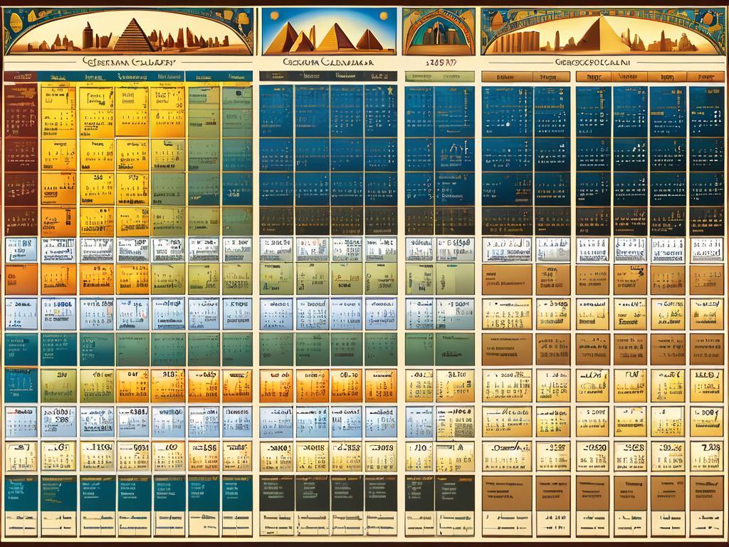 Иллюстрация сравнения египетского и григорианского календарей во времени