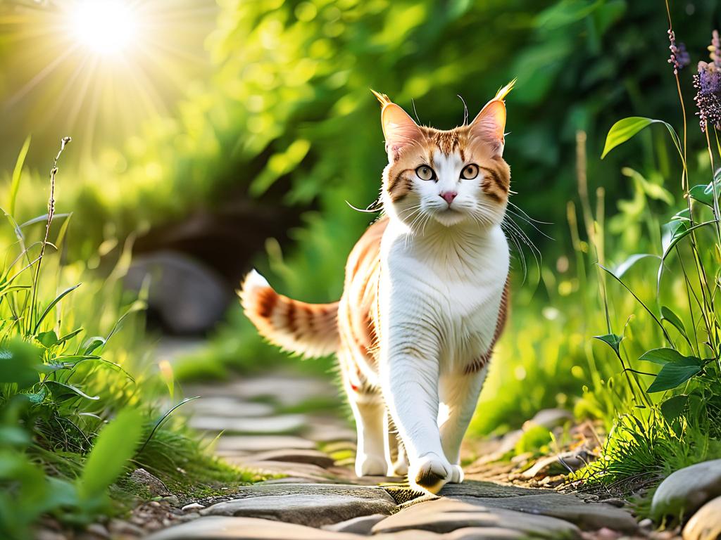 Здоровая кошка гуляет на природе