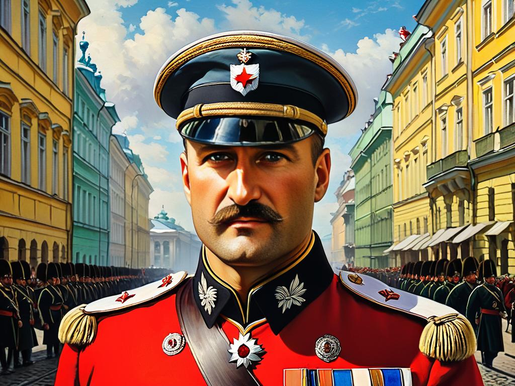 Картина, изображающая нос майора Ковалева в генеральском мундире и треуголке, гуляющего по