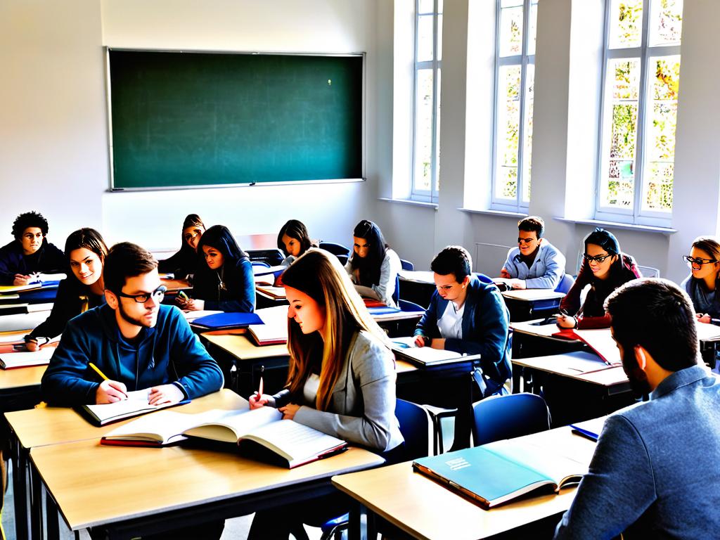 Студенты пишут письменный коллоквиум в аудитории университета