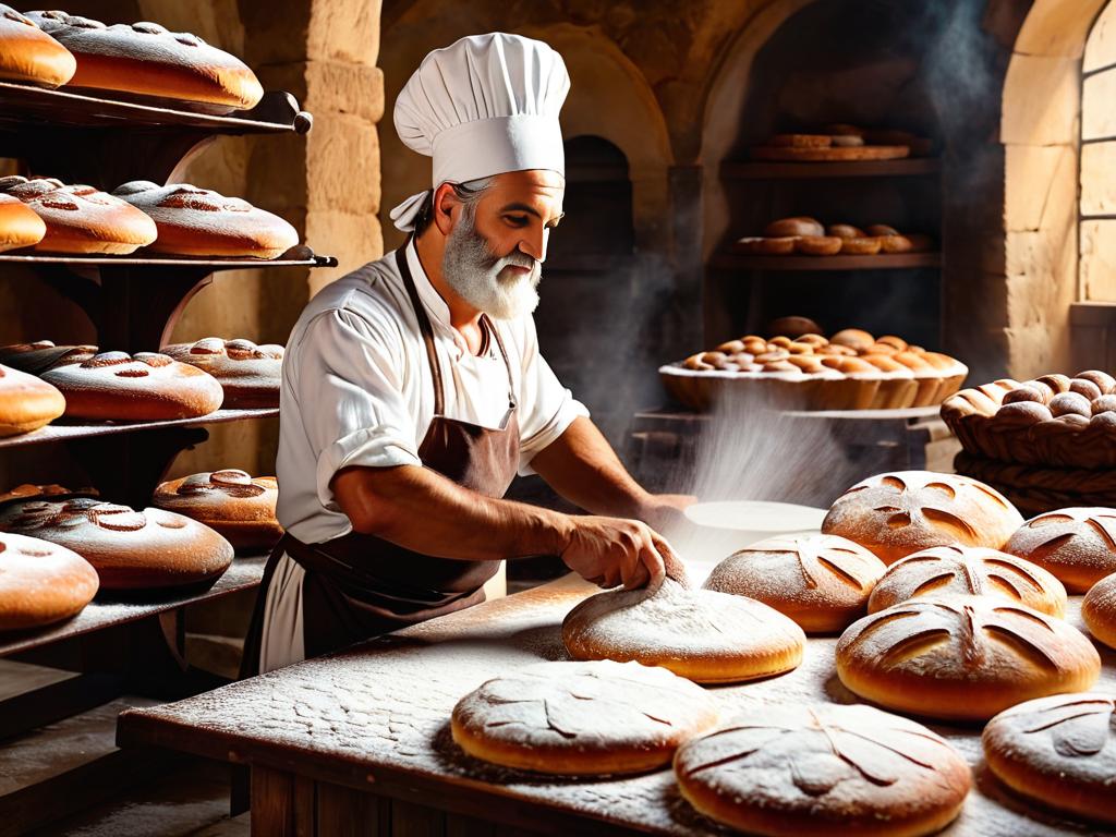 Древний пекарь работает в пекарне