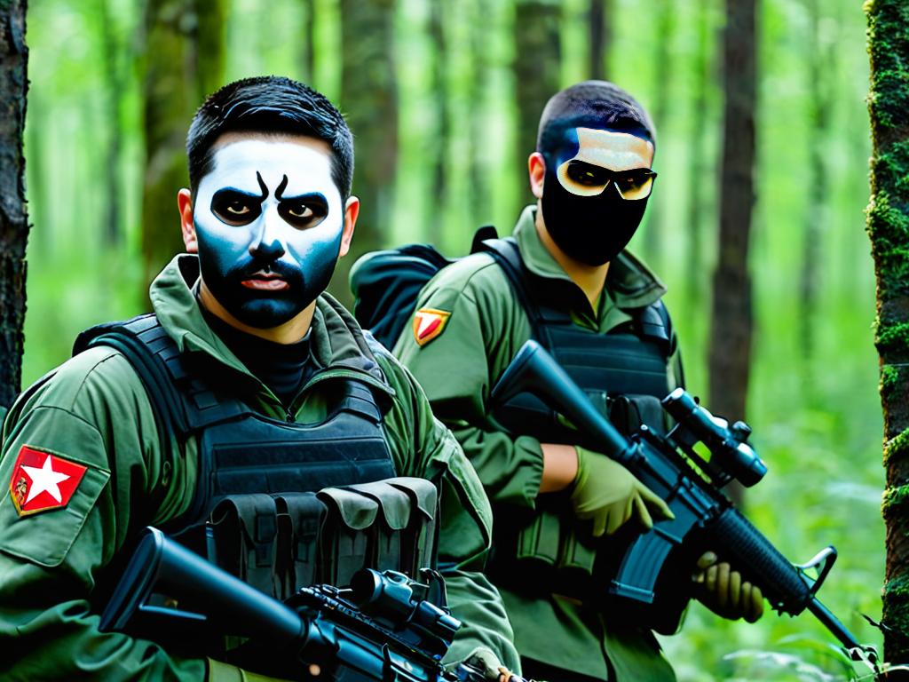 Военные в камуфляже готовые к бою в лесу