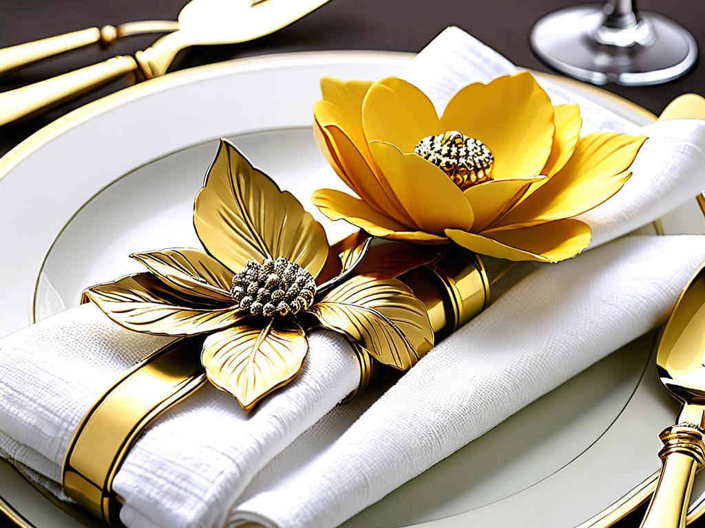Изящные золотые кольца для салфеток с цветочным орнаментом для элегантной сервировки стола