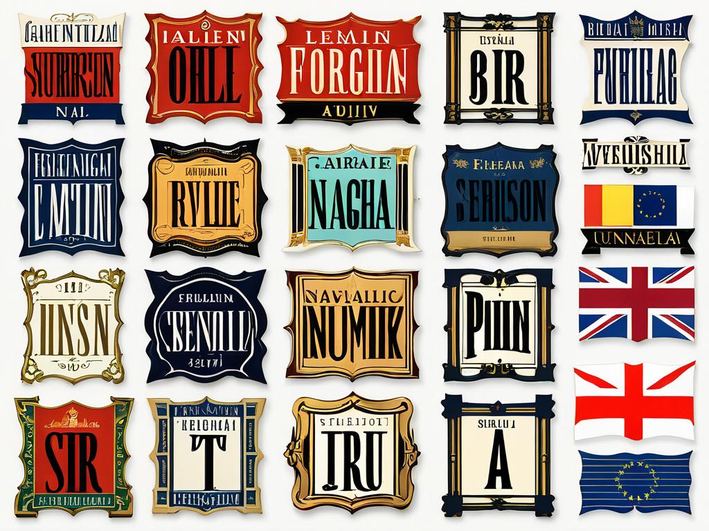Коллаж иностранных фамилий в разных шрифтах и стилях