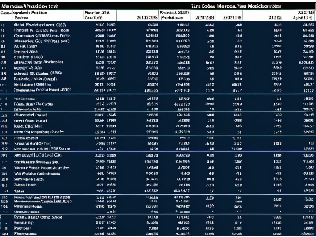 Скриншот таблицы с частичными данными о годах производства Мерседес по VIN