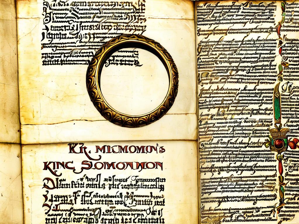 Старинная рукопись с изображением кольца царя Соломона и текстом на латыни
