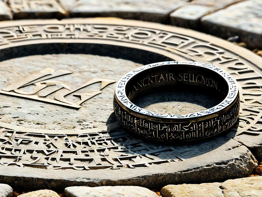 Кольцо царя Соломона с древними буквами, выгравированное на каменной поверхности