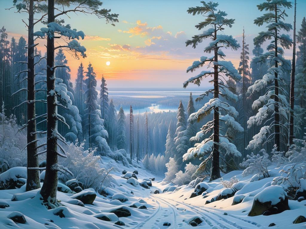 Картина Ивана Шишкина «Зима», изображающая заснеженный лес