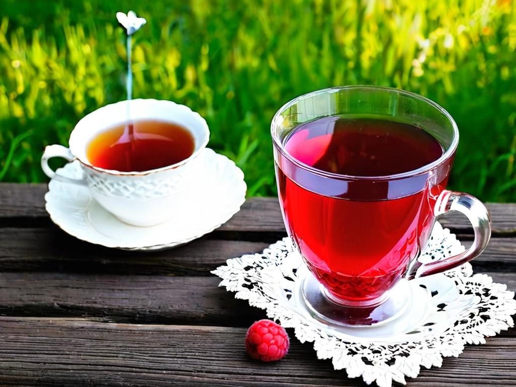 Чай из ягод калины в кружке на деревянном столе