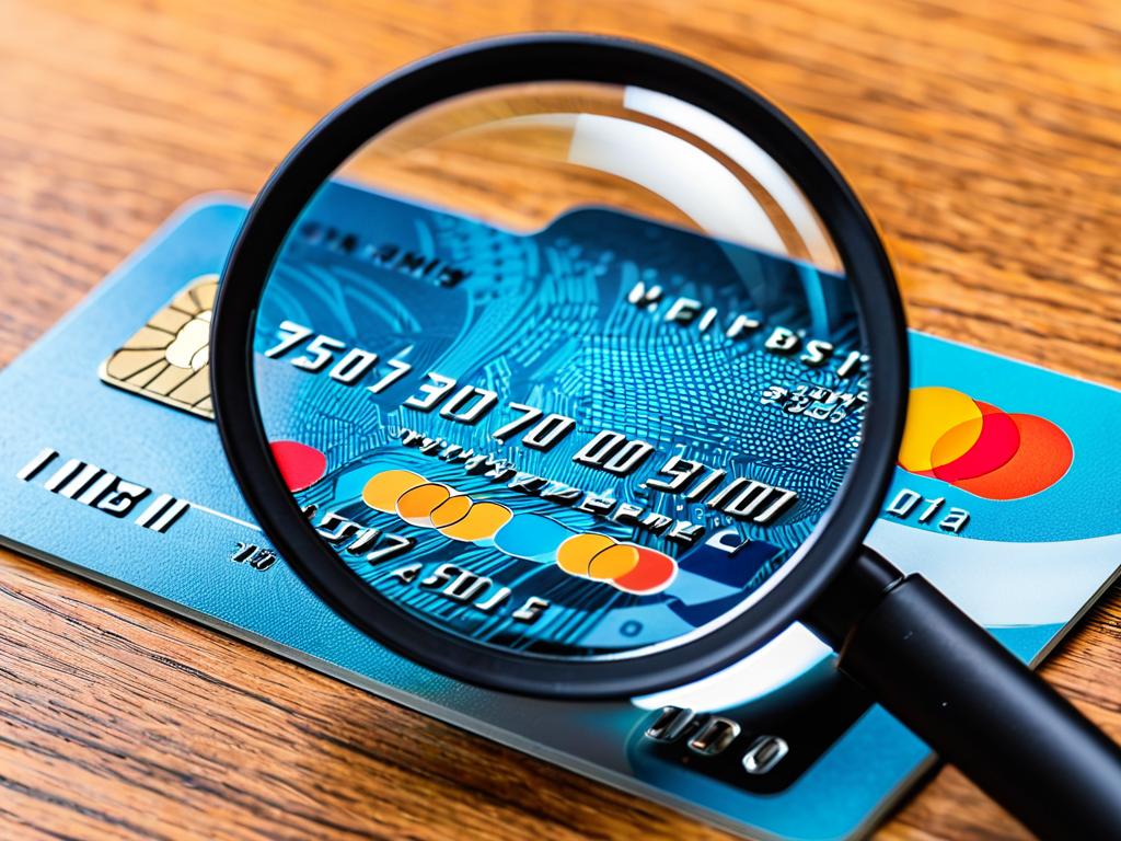 На фото изображена кредитная карточка, лупа выделяет цифры какого-то кода