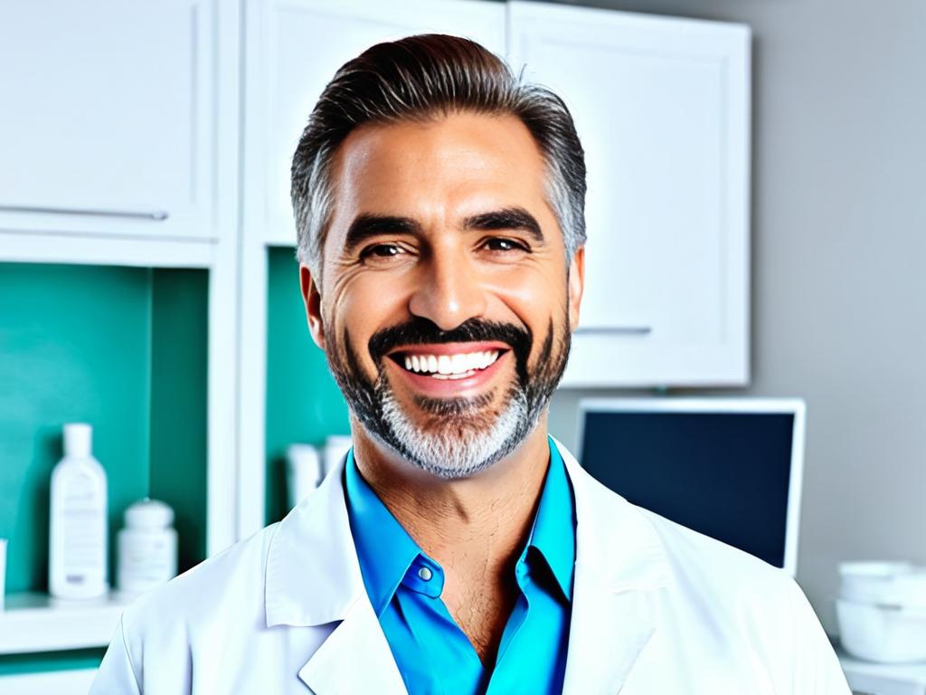 Портрет опытного стоматолога-мужчины в белом халате