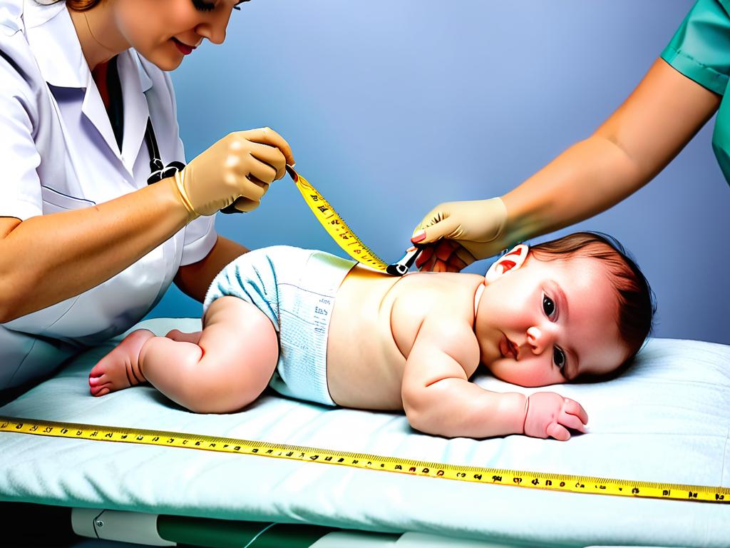 Фото измерения роста двухмесячного ребенка с использованием сантиметровой ленты