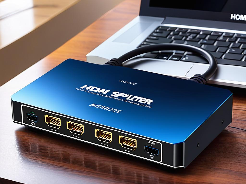 HDMI-разветвитель, разделяющий сигнал между двумя ноутбуками и одним монитором